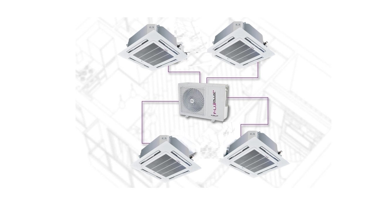 Fujiplus Multi Kaset İnverter Klima 36000 Btu 1 Dış + 4 İç Ünite 12000 + 12000 + 12000 + 12000 Btu
