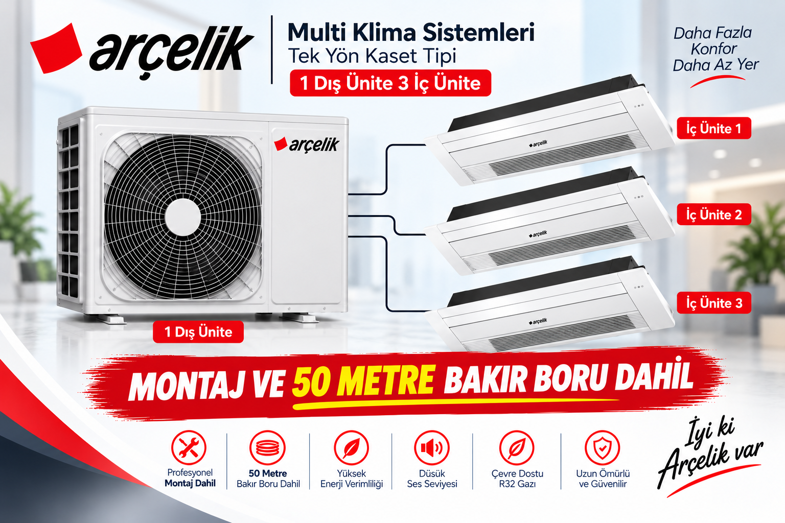 Arçelik Multi Tek Yön Kaset 12+12+18 İç 36 Dış