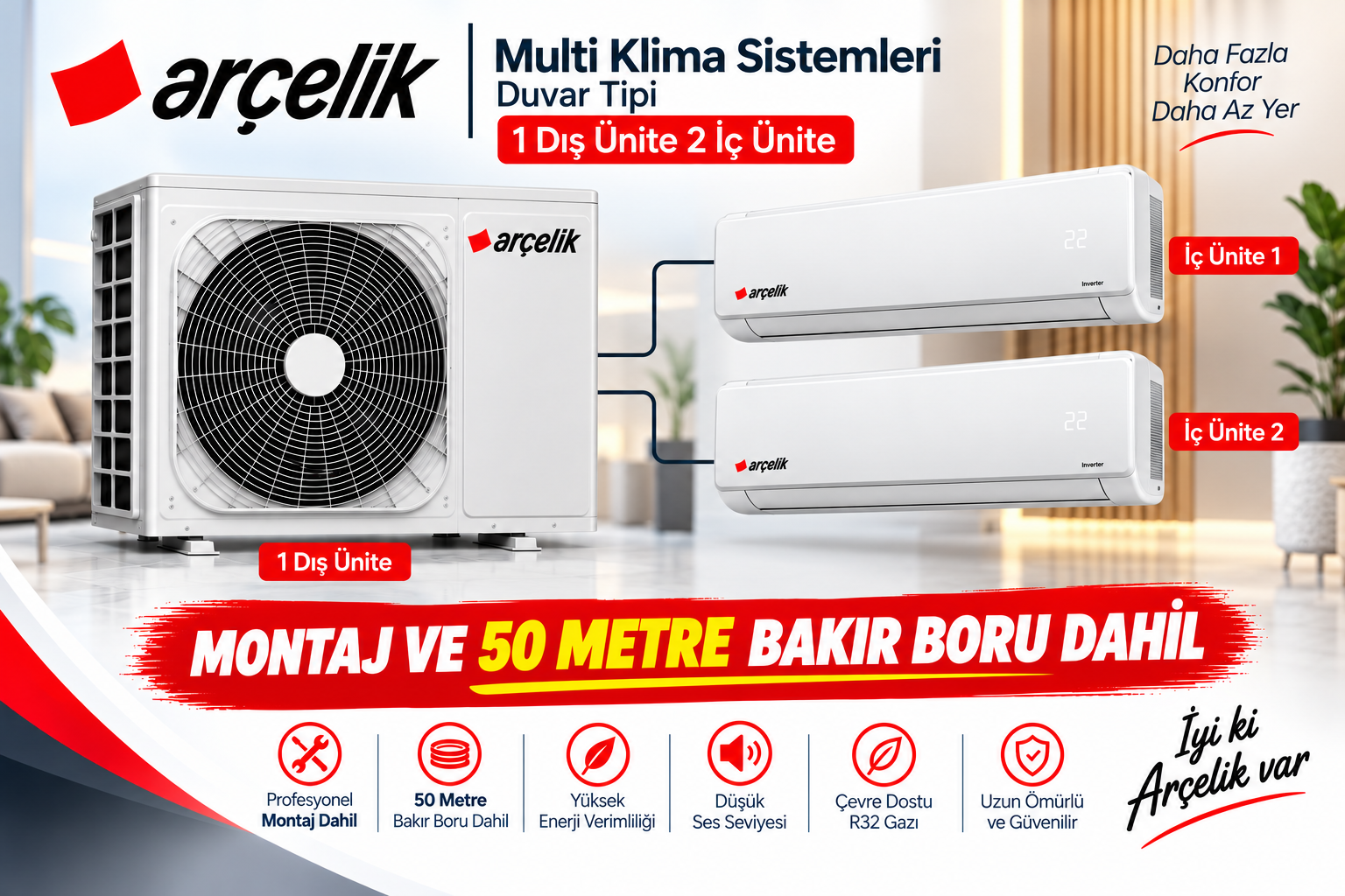 Arçelik Multi Sistem Split İnverter Klima 12+18 İç 24 Dış